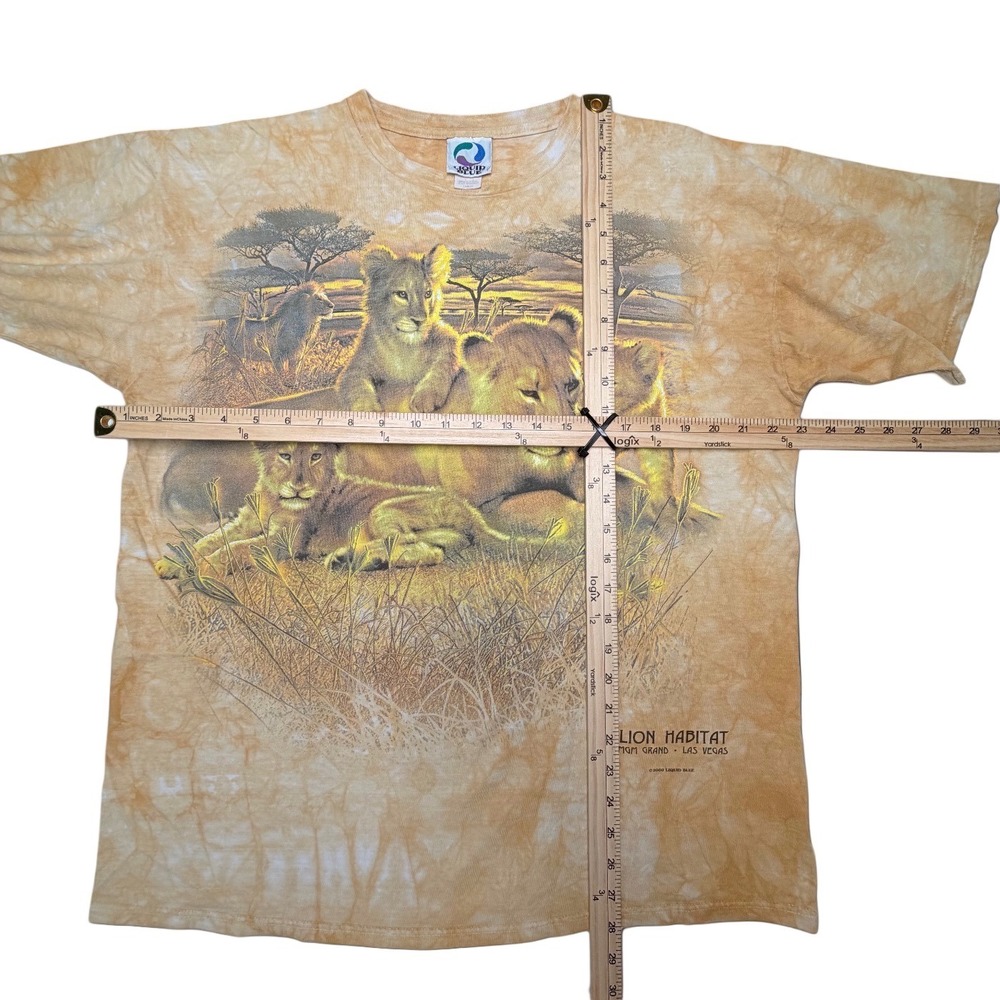 Vintage Y2K Liquid Blue Lion Tie Dye Large Shirt Yellow MGM Grand Vegas Cotton - Picture 3 of 9